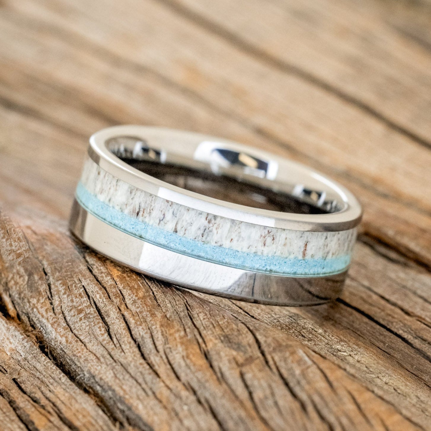 "TANNER" - TURQUOISE & ANTLER WEDDING RING-5