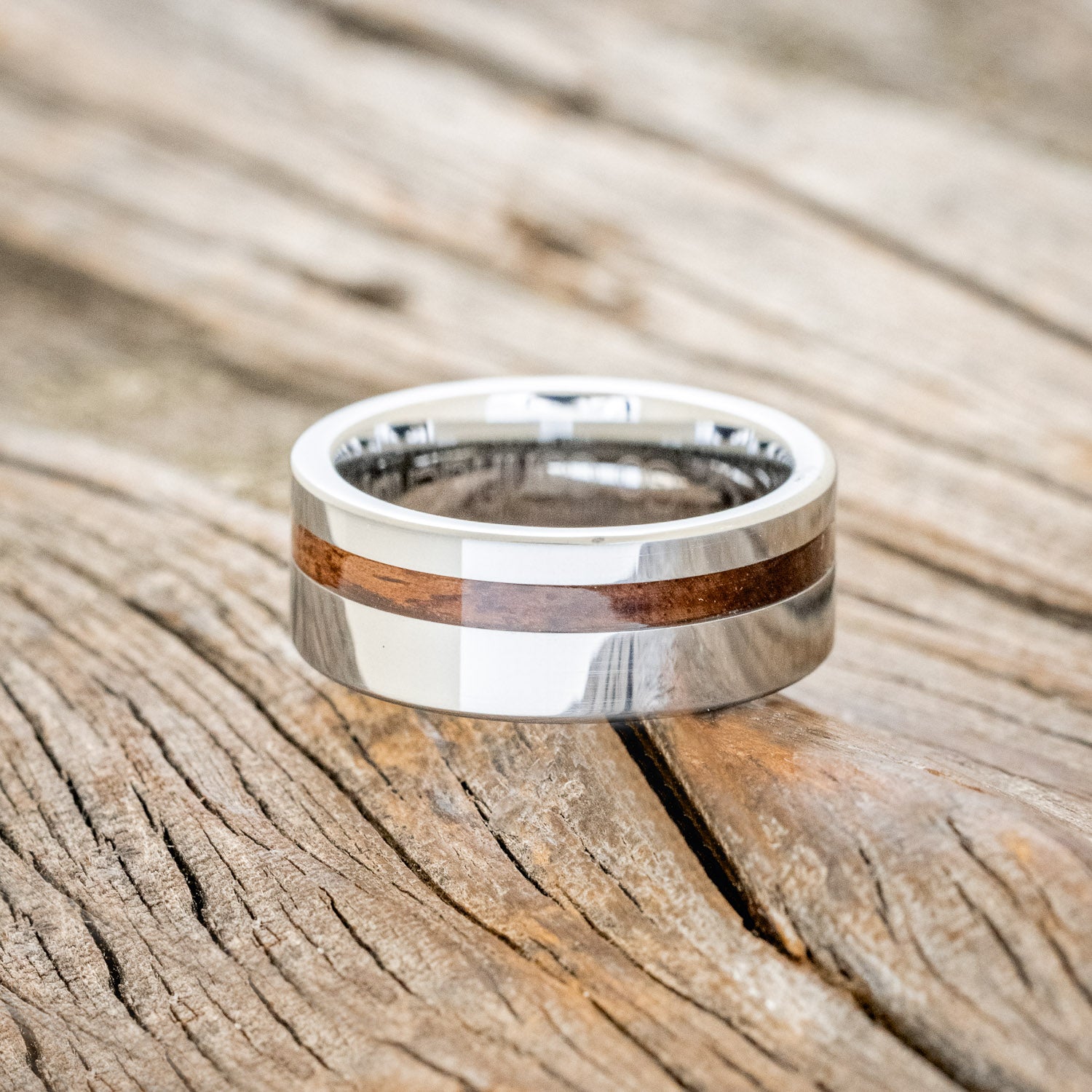 "VERTIGO" - OFFSET KOA WOOD WEDDING BAND-6