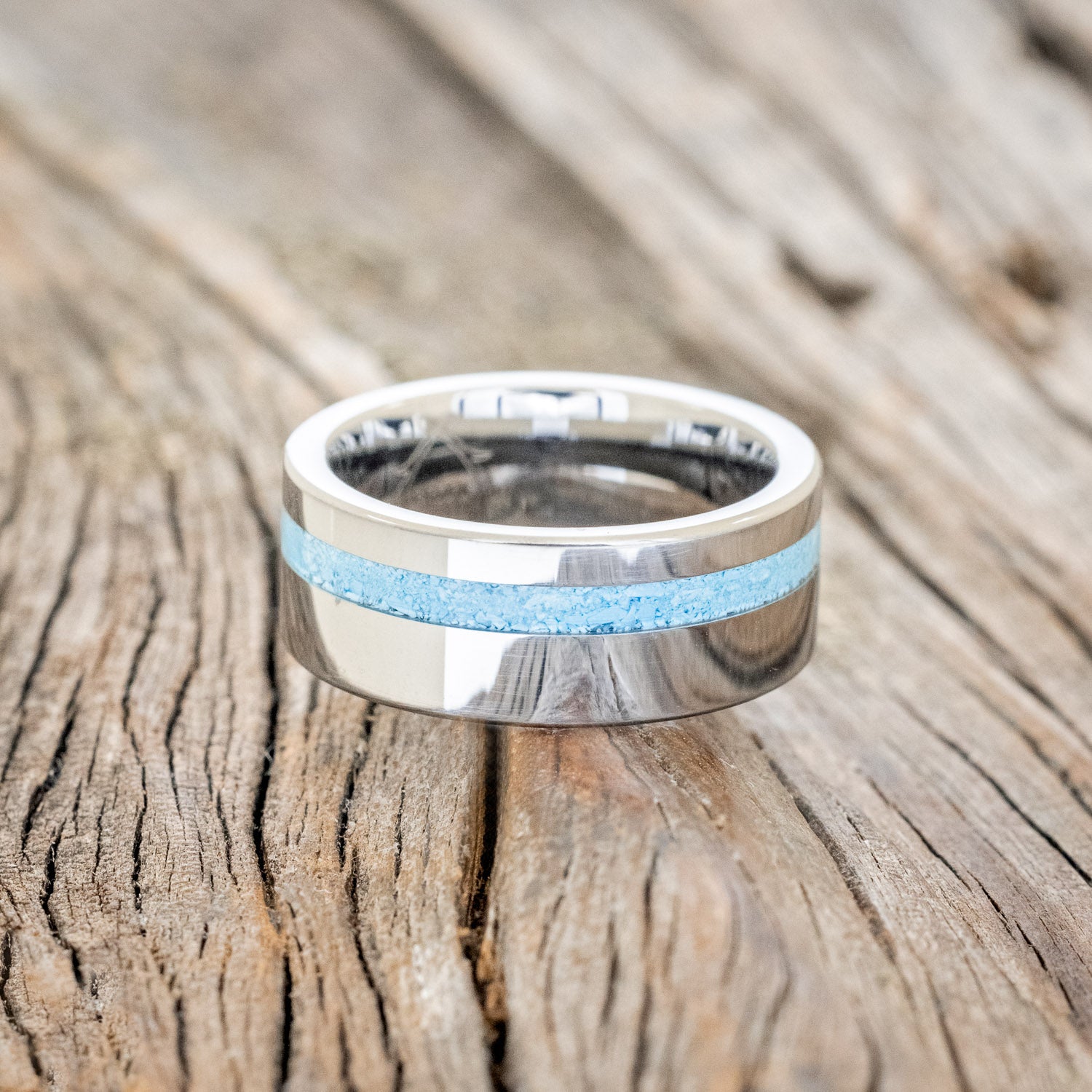 "VERTIGO" - TURQUOISE INLAY WEDDING BAND-6