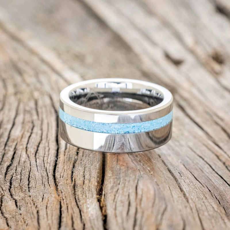 "VERTIGO" - TURQUOISE INLAY WEDDING BAND - TUNGSTEN - SIZE 11-3