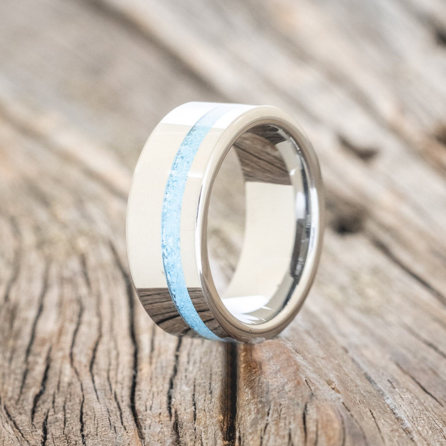 "VERTIGO" - TURQUOISE INLAY WEDDING BAND-4
