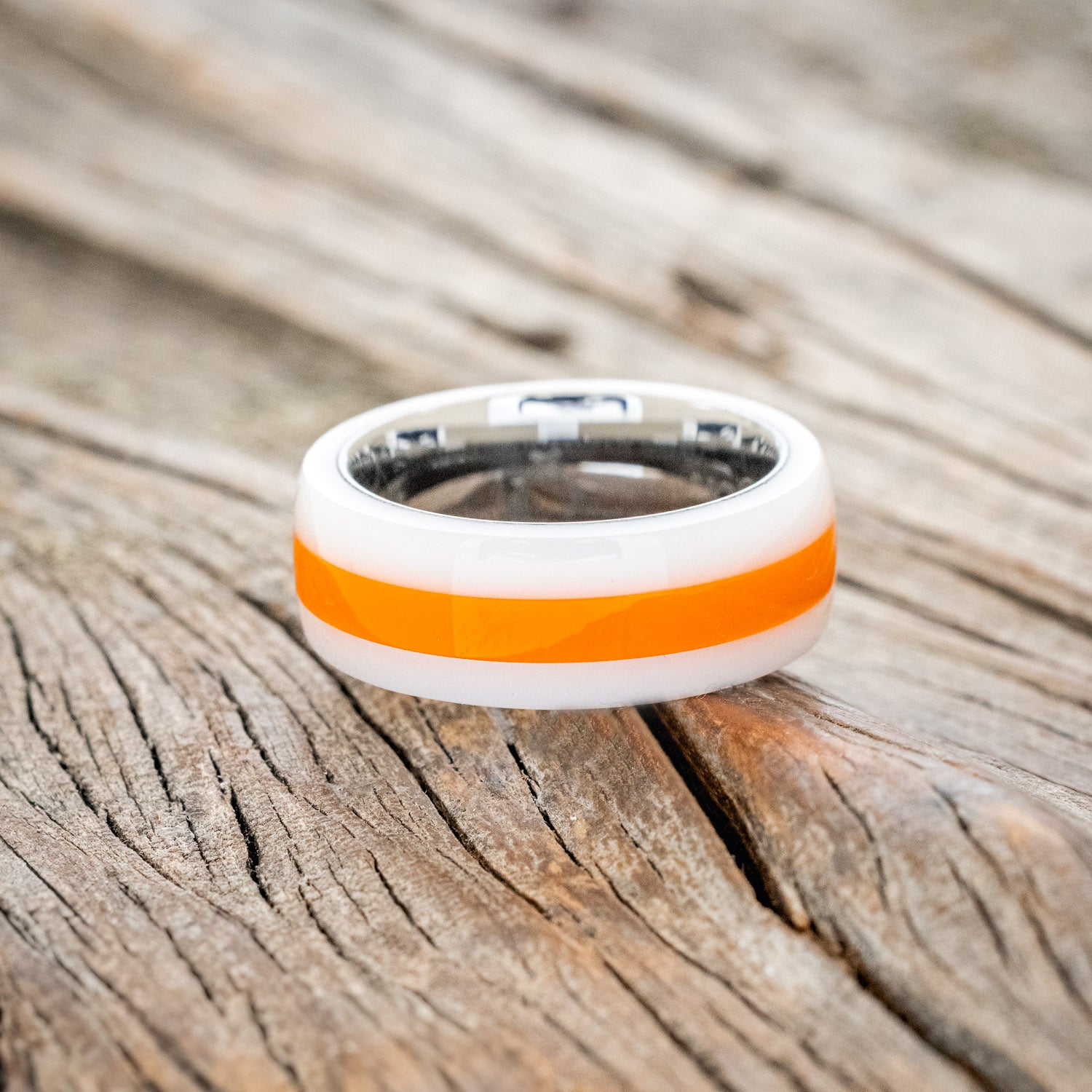 "REMMY" - ORANGE & WHITE ACRYLIC WEDDING BAND-3
