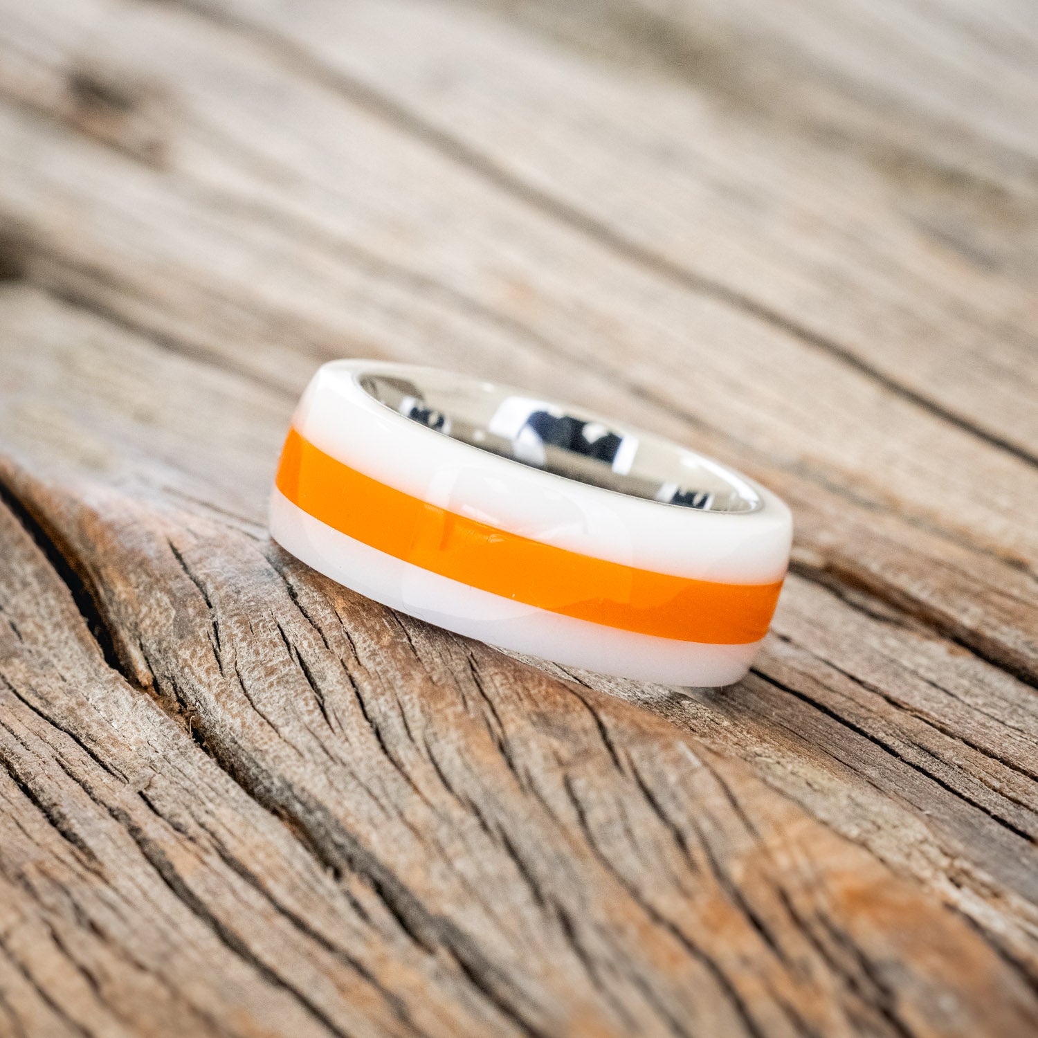 "REMMY" - ORANGE & WHITE ACRYLIC WEDDING BAND-2