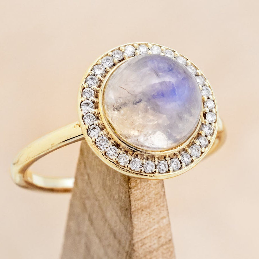 "TERRA" - ROUND CABOCHON CUT ENGAGEMENT RING WITH DIAMOND HALO-Staghead Designs