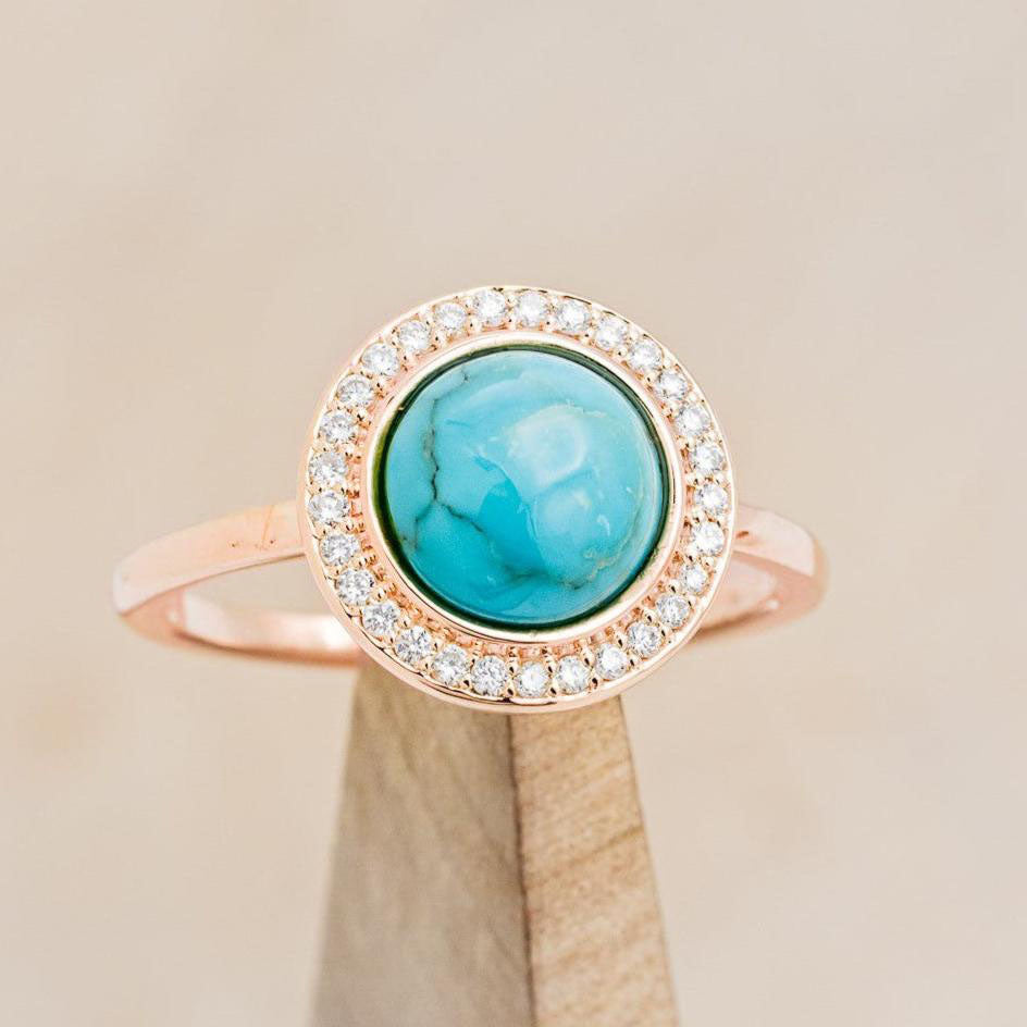 "TERRA" - ROUND CABOCHON CUT ENGAGEMENT RING WITH DIAMOND HALO-Staghead Designs