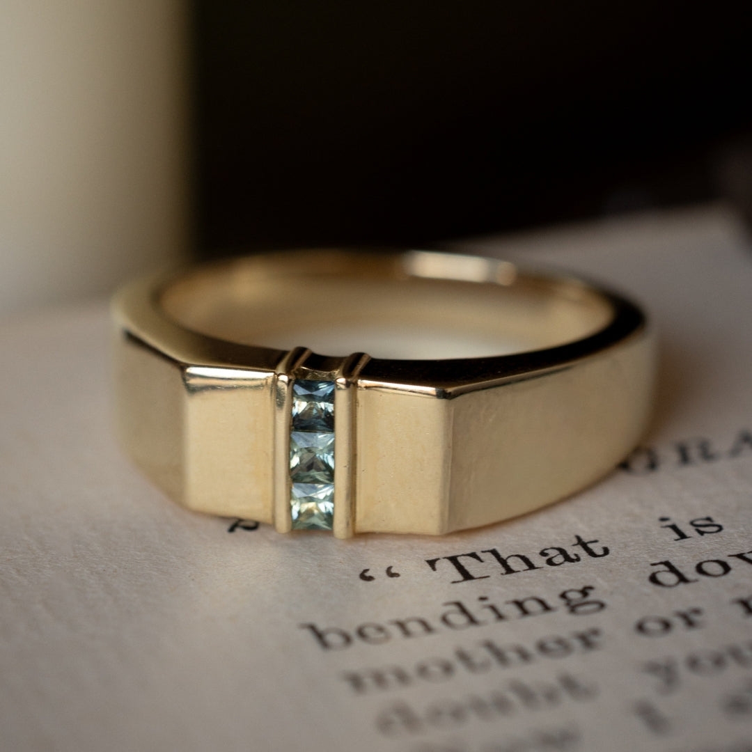 "Thatcher" - Signet Engagement Ring Featuring Australian Sapphire Accents-Staghead Designs