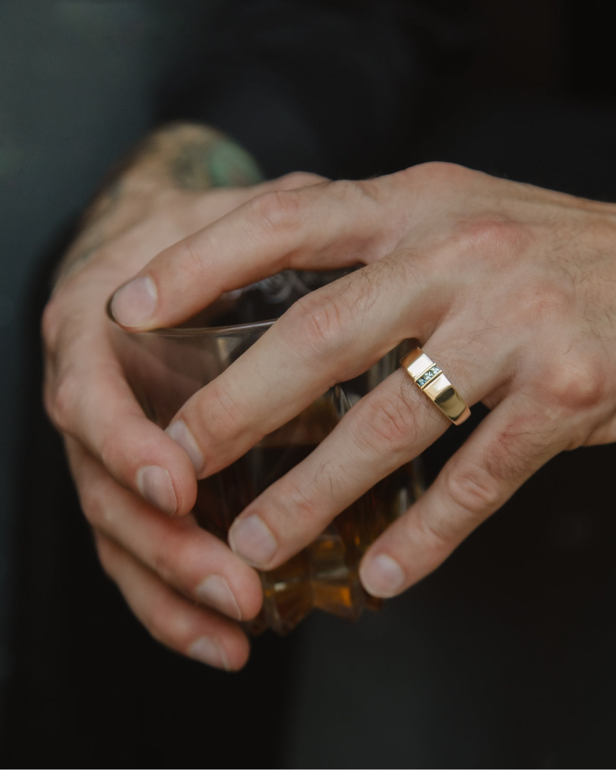 "Thatcher" - Signet Engagement Ring Featuring Australian Sapphire Accents-Staghead Designs