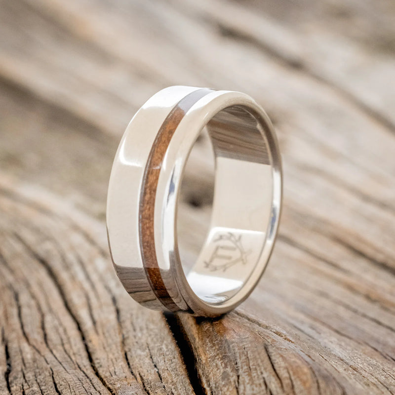 "VERTIGO" - WALNUT WEDDING BAND - TITANIUM - SIZE 8 1/2-1