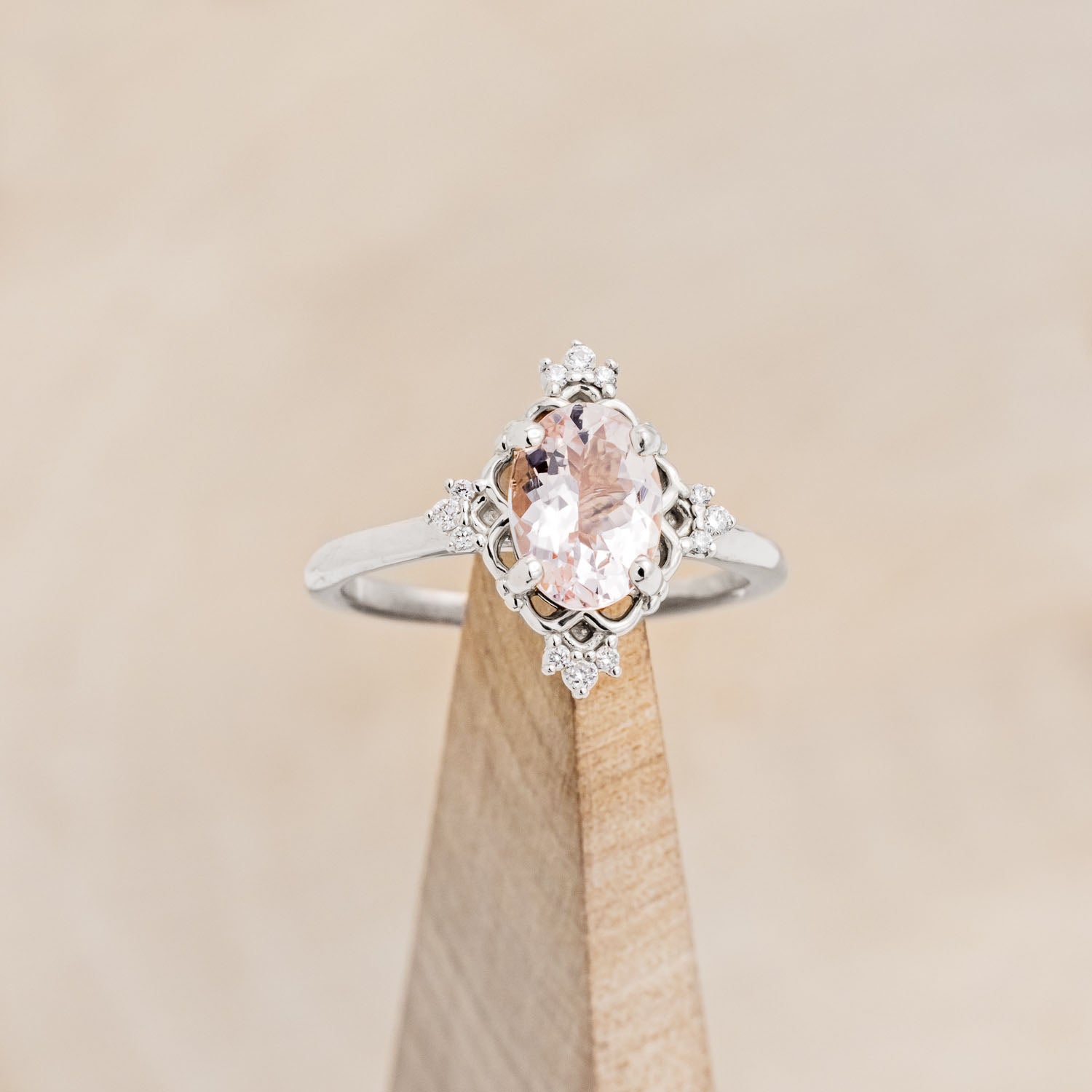 "TREVA" - OVAL CUT ENGAGEMENT RING WITH DIAMOND ACCENTS & "MELODY" TRACER-Staghead Designs