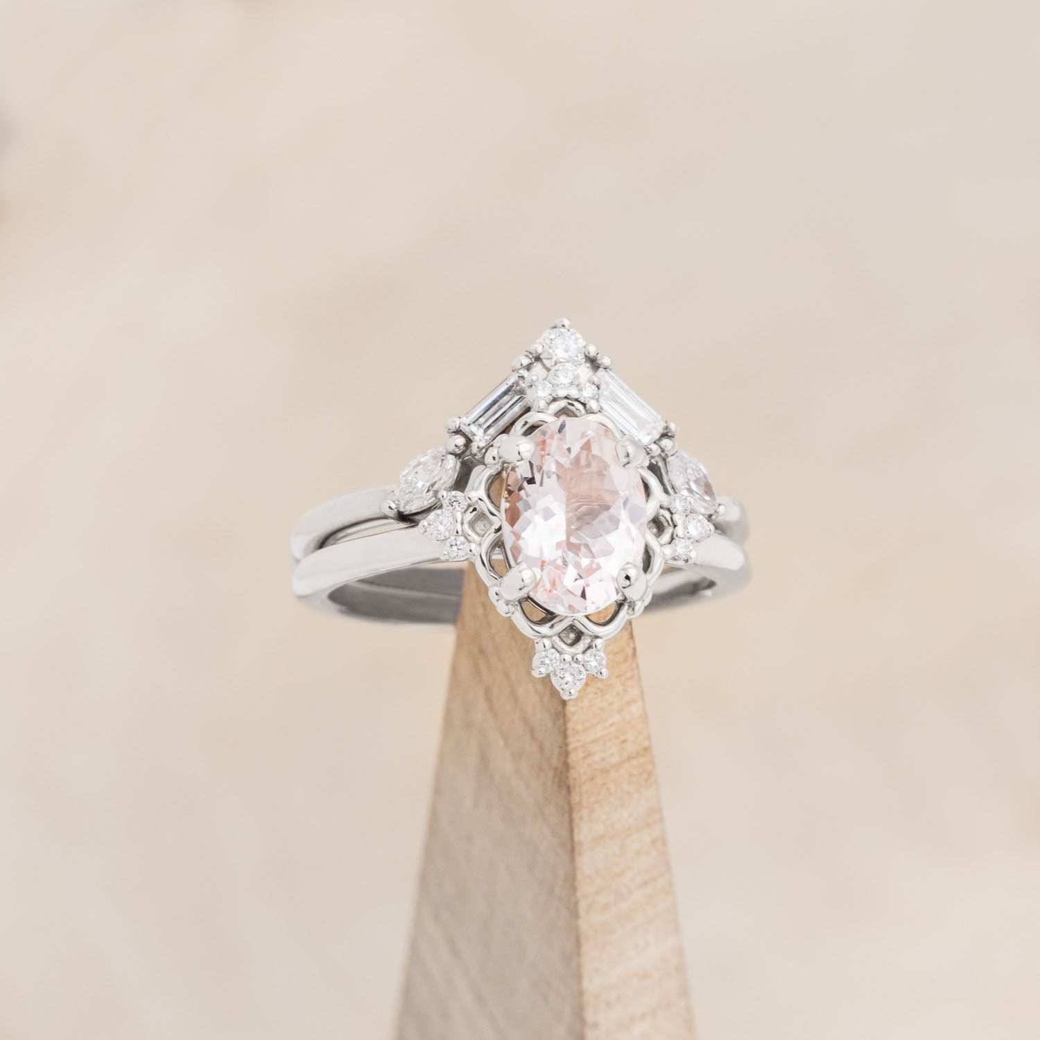 "TREVA" - OVAL CUT ENGAGEMENT RING WITH DIAMOND ACCENTS & "MELODY" TRACER-Staghead Designs