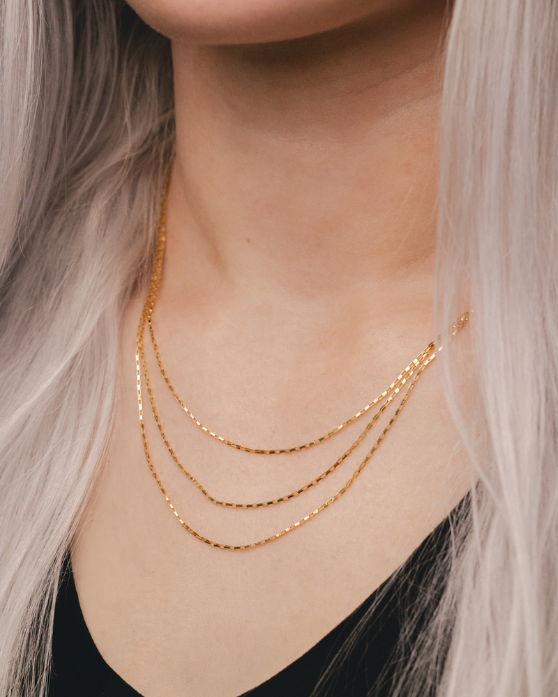 TRIPLE GRADUATED BOX LINK NECKLACE IN 14K YELLOW GOLD-5