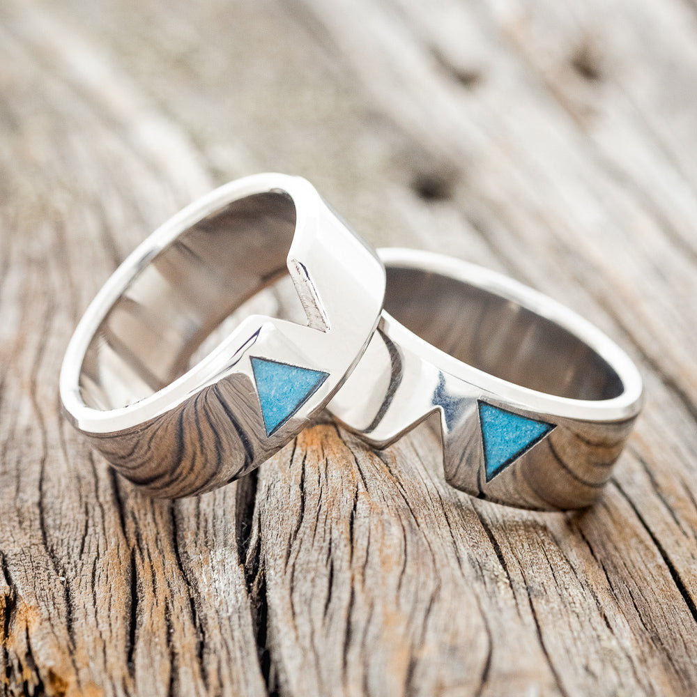 "VALENTINO" - MATCHING WEDDING BANDS WITH TURQUOISE FILLED TRIANGLES-1