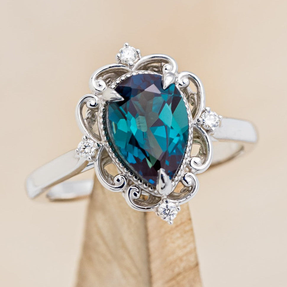 "VERA" - PEAR SHAPED LAB-GROWN ALEXANDRITE ENGAGEMENT RING WITH DIAMOND ACCENTS-1