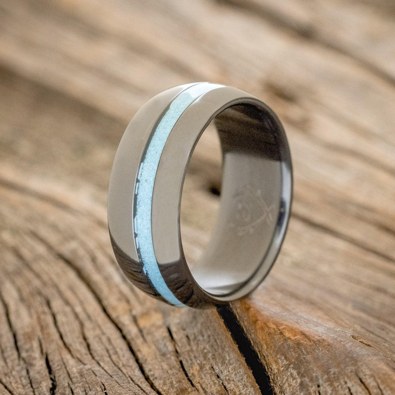"VERTIGO" - DOMED TURQUOISE WEDDING BAND-1
