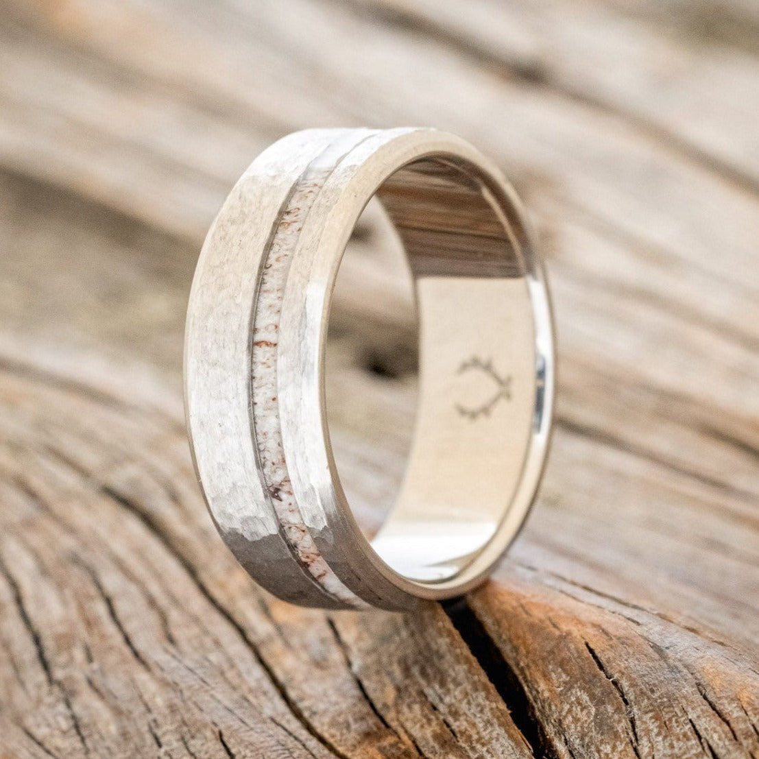 "VERTIGO" - ELK ANTLER WEDDING BAND WITH A HAMMERED FINISH-1