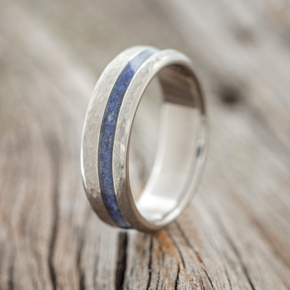 "VERTIGO" - HAMMERED LAPIS LAZULI WEDDING BAND - READY TO SHIP-1