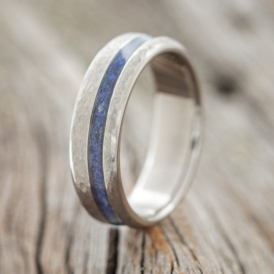 "VERTIGO" - HAMMERED LAPIS LAZULI WEDDING BAND-1