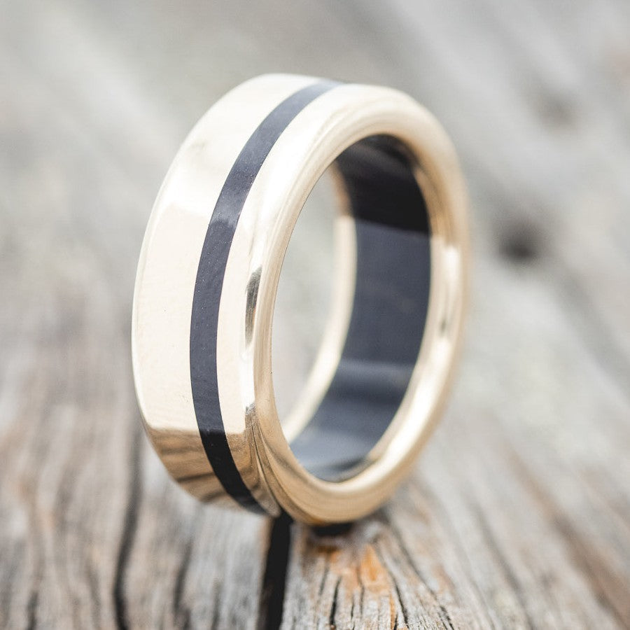 "VERTIGO" - JET STONE LINING & INLAY WEDDING BAND FEATURING A 14K GOLD BAND-1