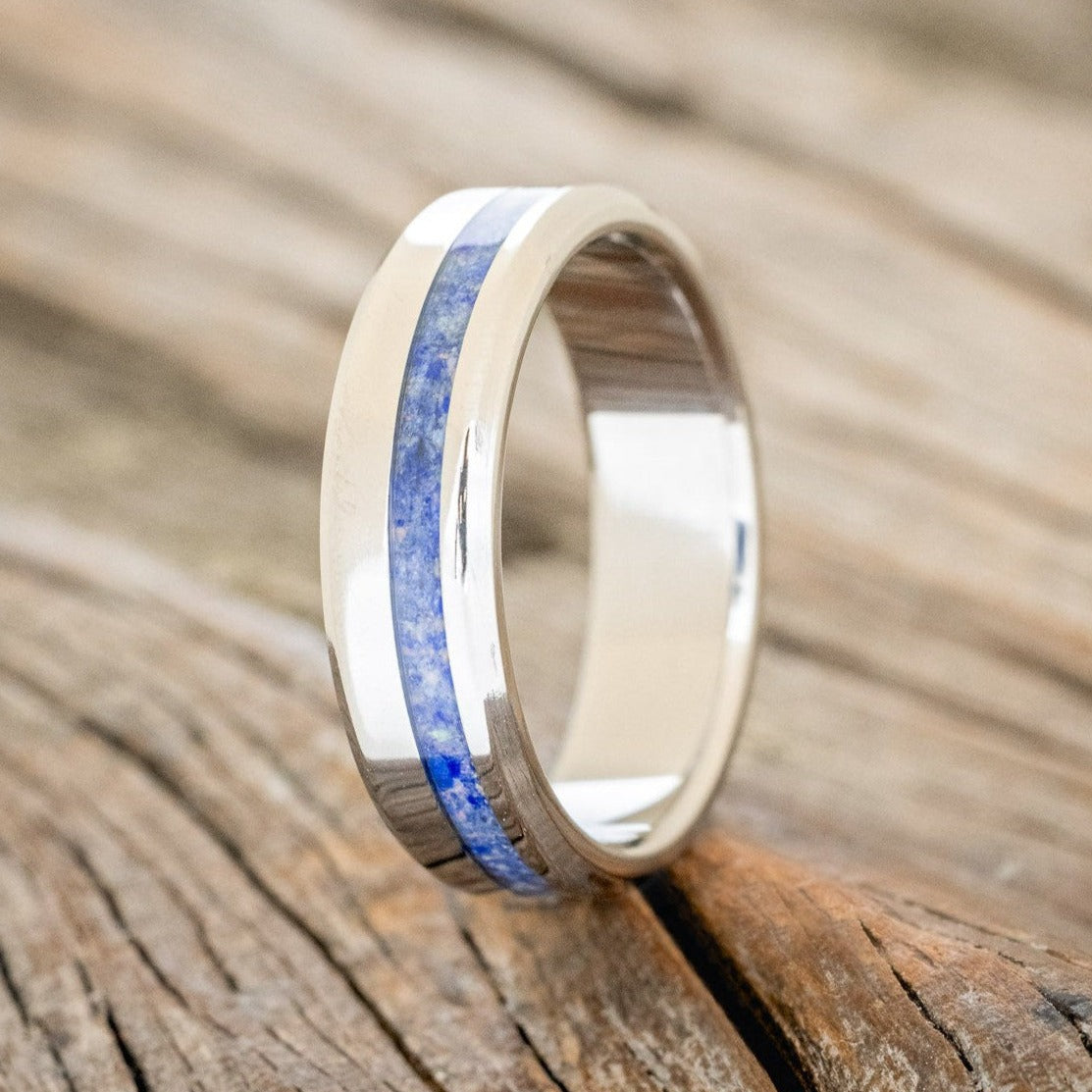 "VERTIGO" - LAPIS LAZULI WITH FIRE & ICE OPAL MIX WEDDING BAND-1