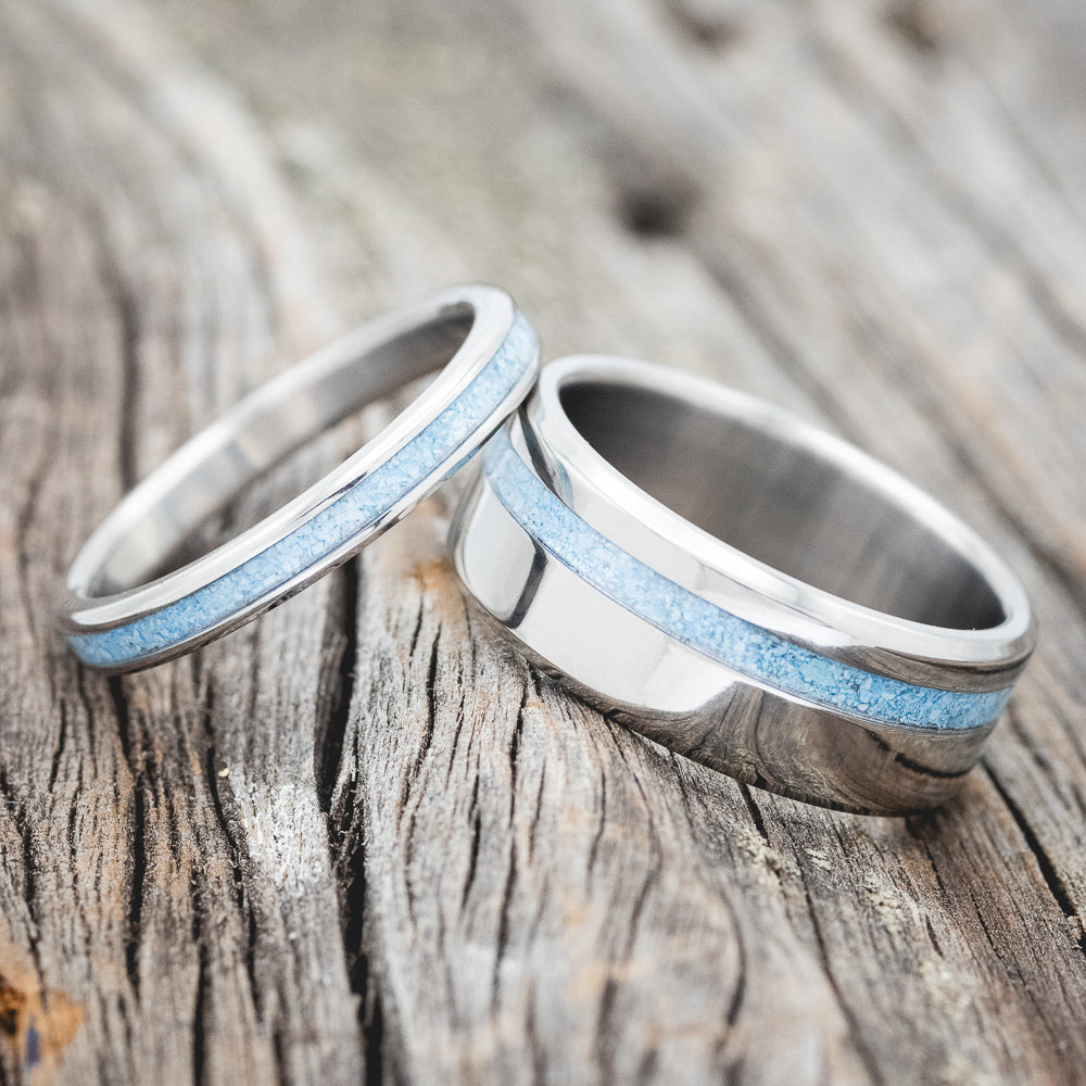 "VERTIGO" - MATCHING SET OF TURQUOISE WEDDING BANDS-1