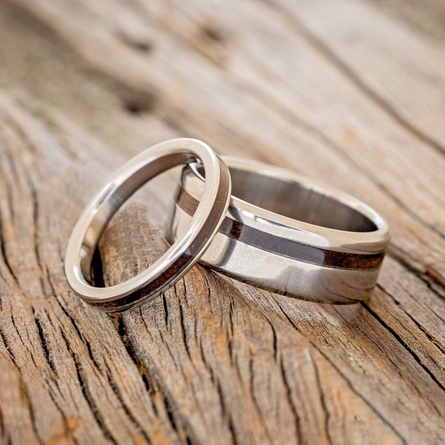 "VERTIGO" - MATCHING SET OF WALNUT WEDDING BANDS-1