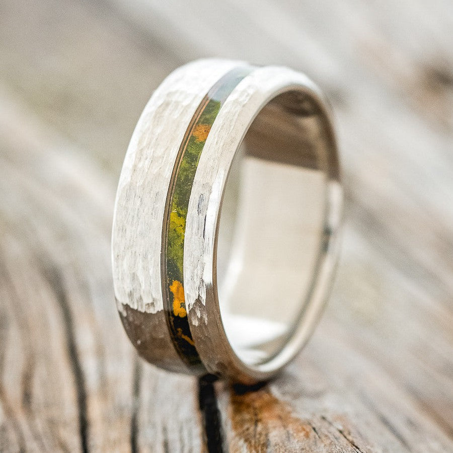 "VERTIGO" - MOSSY PATINA COPPER WEDDING BAND WITH A HAMMERED FINISH-1