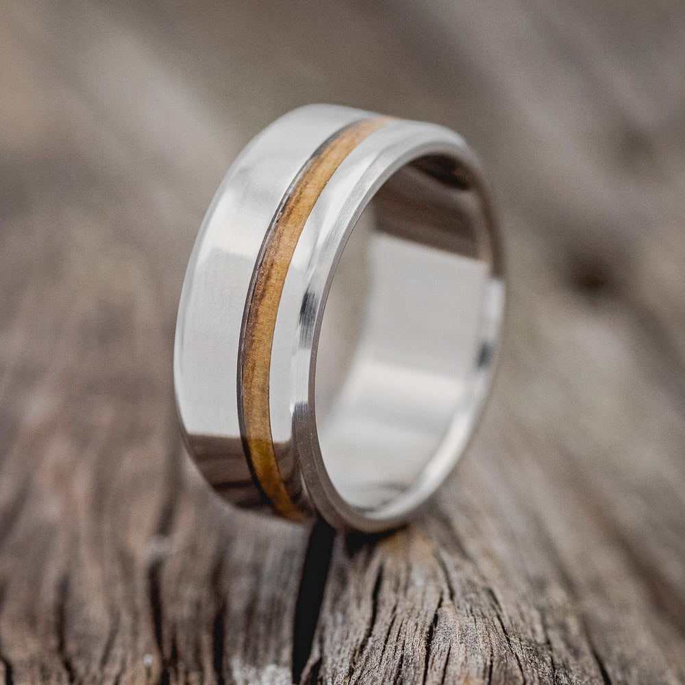 "VERTIGO" - OFFSET WHISKEY BARREL WEDDING BAND - READY TO SHIP-1