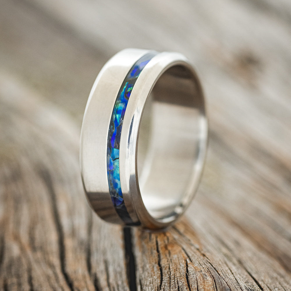 "VERTIGO" - PAUA SHELL WEDDING BAND - READY TO SHIP-1