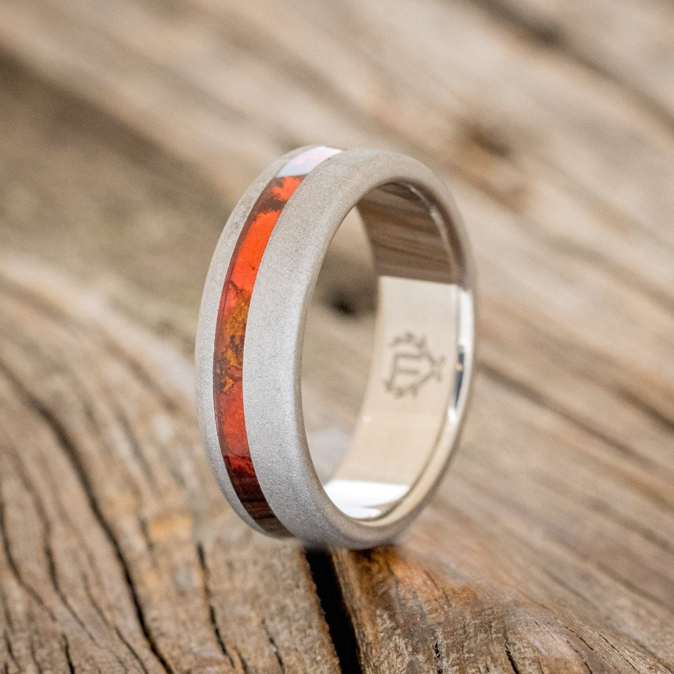 "VERTIGO" - RED PATINA COPPER WEDDING BAND WITH A SANDBLASTED FINISH-1