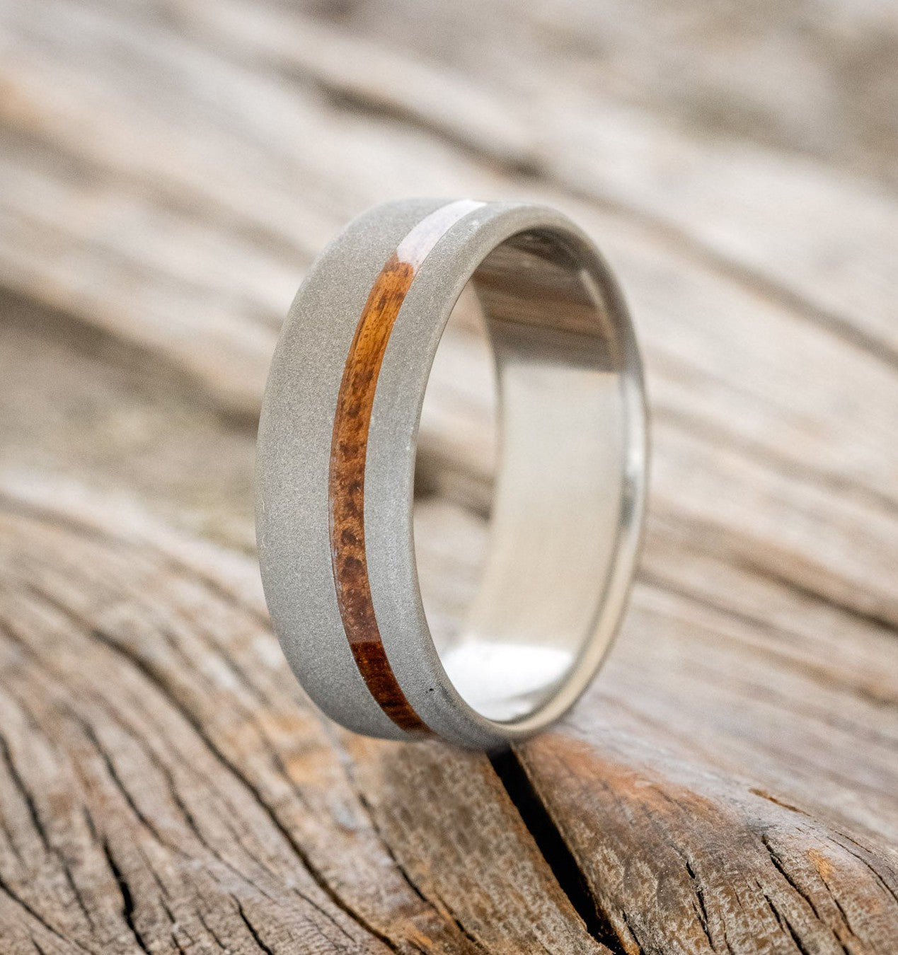 "VERTIGO" - REDWOOD WEDDING BAND WITH SANDBLASTED FINISH-1