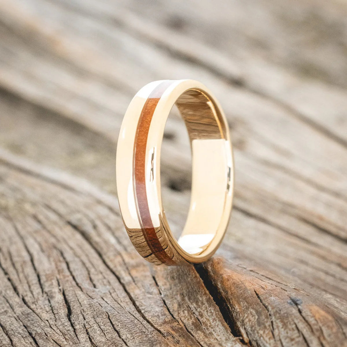 "VERTIGO" - REDWOOD WEDDING RING - 14K YELLOW GOLD (6MM) - SIZE 11 1/4-Staghead Designs