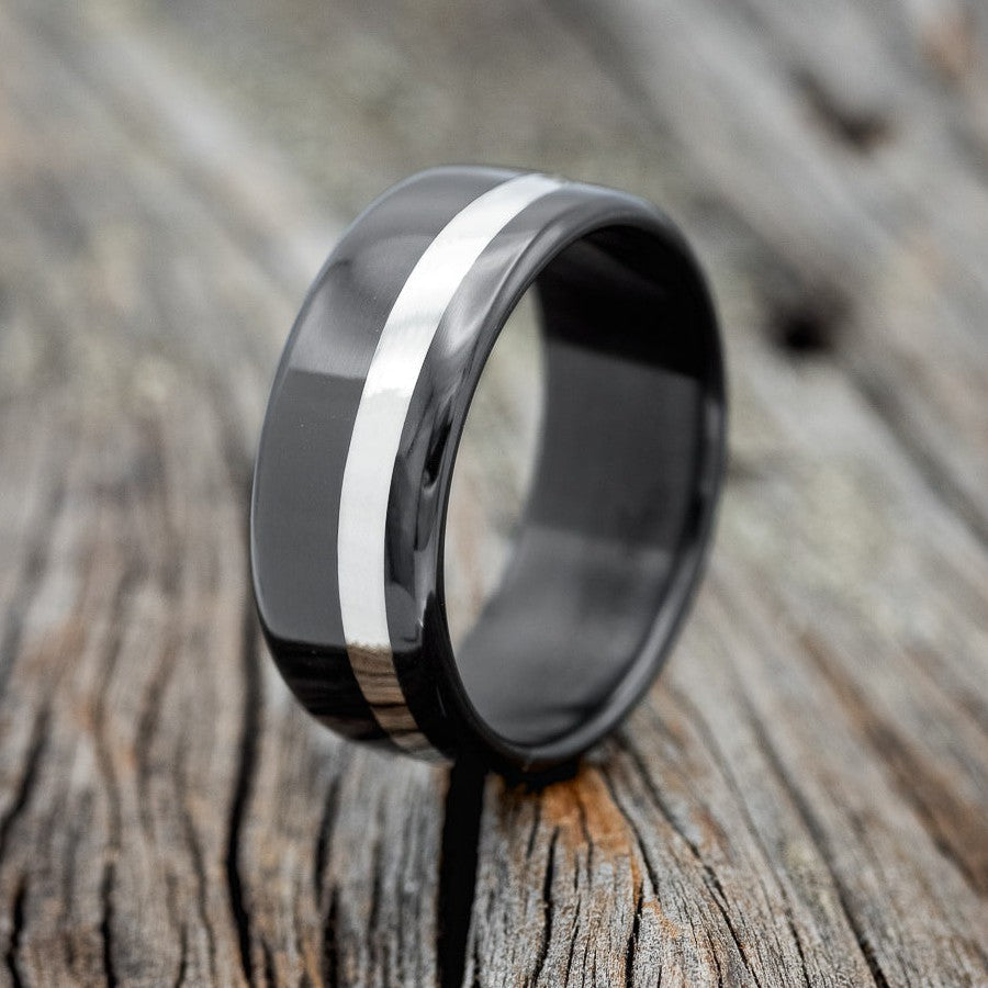 "VERTIGO" - SILVER INLAY WEDDING RING-1