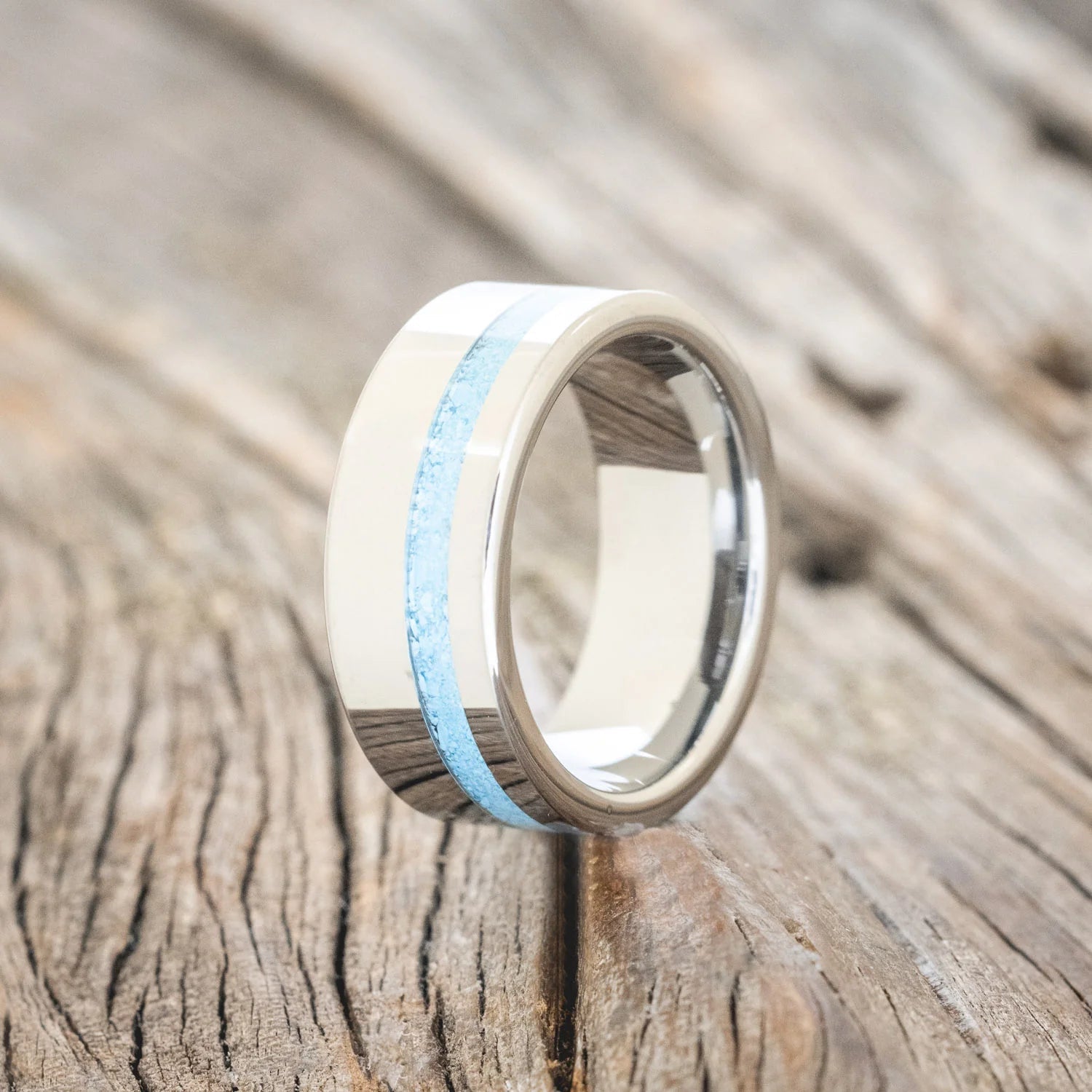"VERTIGO" - TURQUOISE WEDDING BAND - TUNGSTEN - SIZE 11 1/2-1