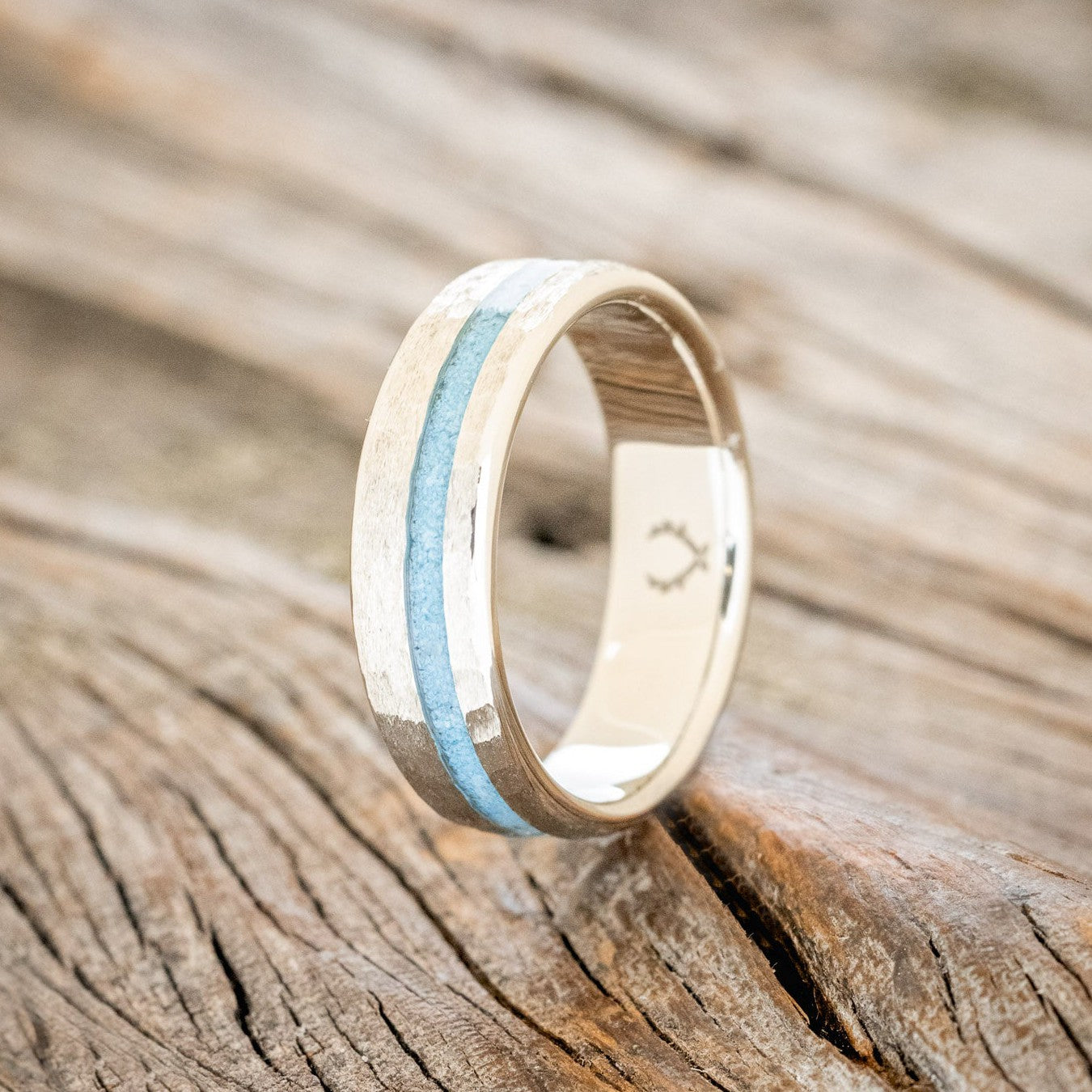 "VERTIGO" - TURQUOISE WEDDING BAND WITH A HAMMERED FINISH-1