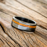 "VERTIGO" - ORANGE OPAL WEDDING BAND - BLACK ZIRCONIUM - SIZE 7 1/2-2