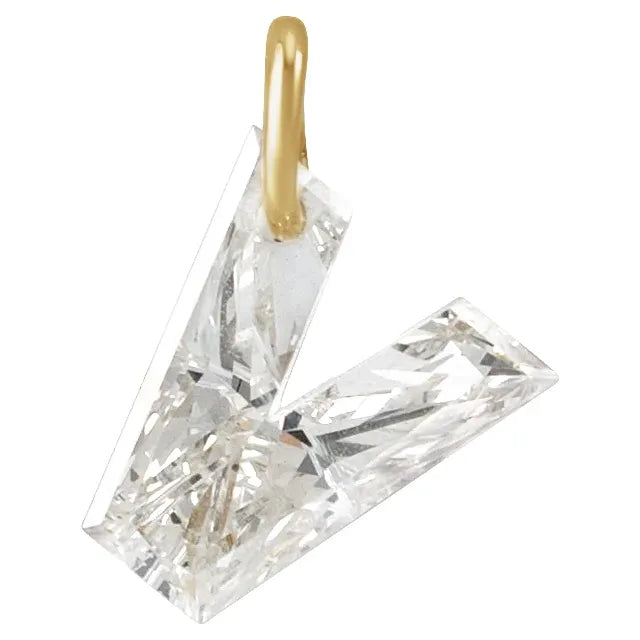 Diamond pendant shaped like the letter 'V' on a white background