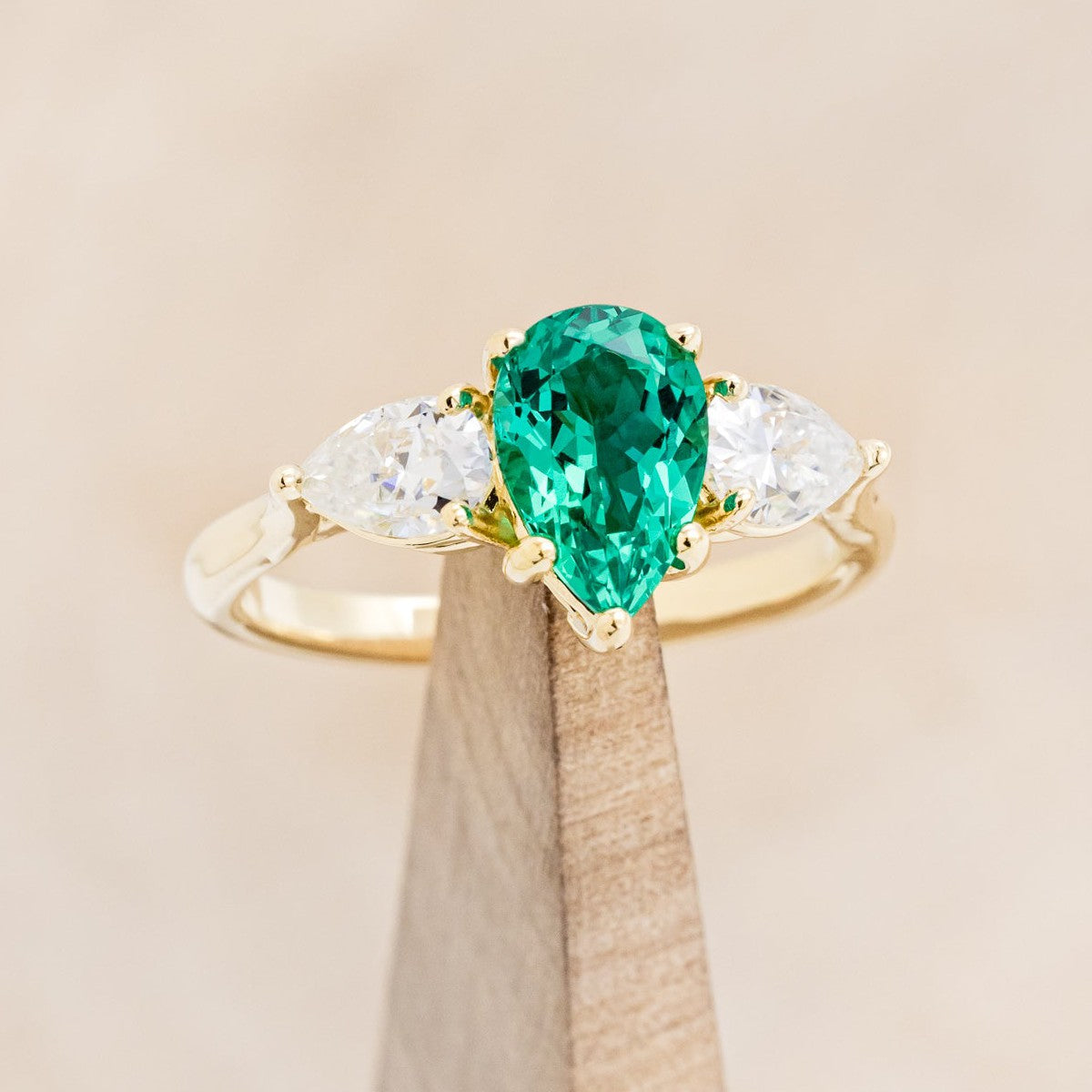 "VOGUE" - PEAR-CUT LAB-GROWN EMERALD ENGAGEMENT RING WITH MOISSANITE ACCENTS-1