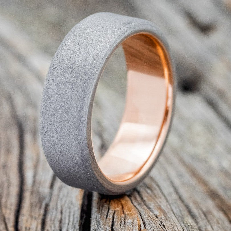 "VULCAN" - SANDBLASTED WEDDING RING WITH 14K GOLD LINING-1