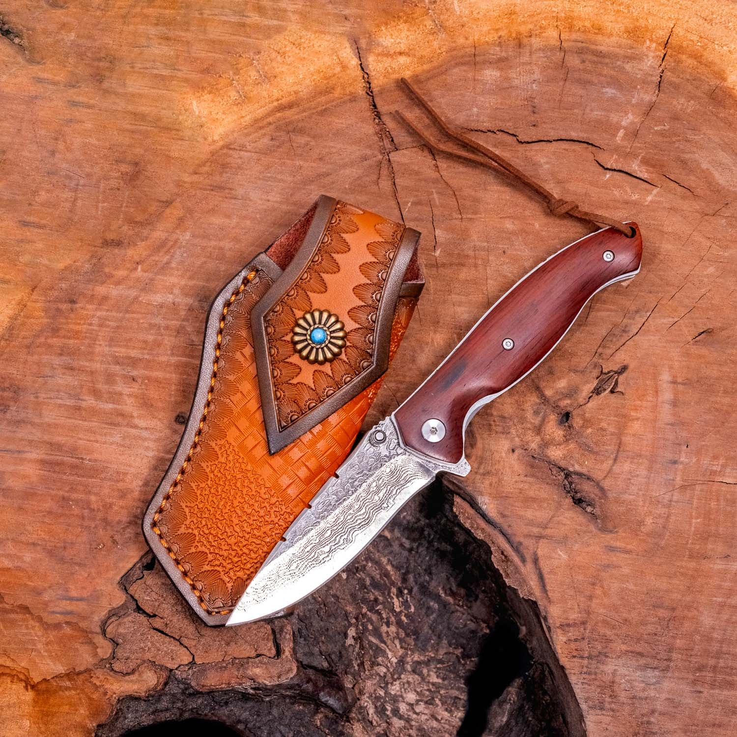 CUSTOM SANDALWOOD & DAMASCUS STEEL KNIFE-3