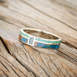 "BOWER" - PATINA COPPER, MALACHITE & MOSS AGATE WEDDING BAND