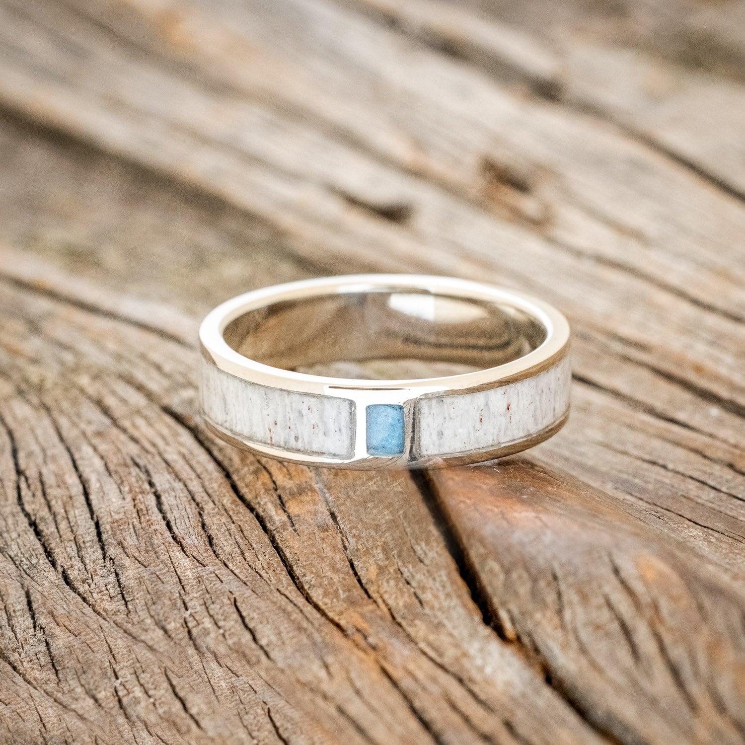"CASPIAN" - MATCHING SET OF ANTLER & TURQUOISE WEDDING BANDS-14