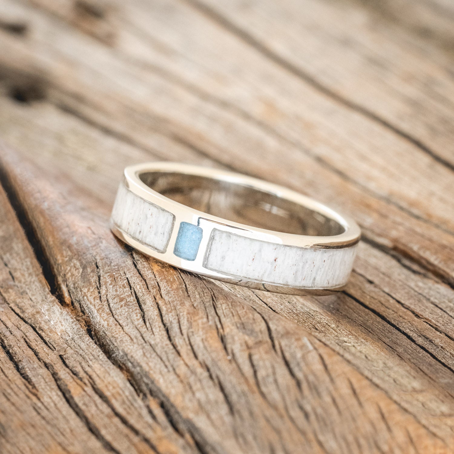 "CASPIAN" - MATCHING SET OF ANTLER & TURQUOISE WEDDING BANDS-13
