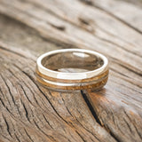 "COSMO" - DOMED WHISKEY BARREL OAK WEDDING RING-3