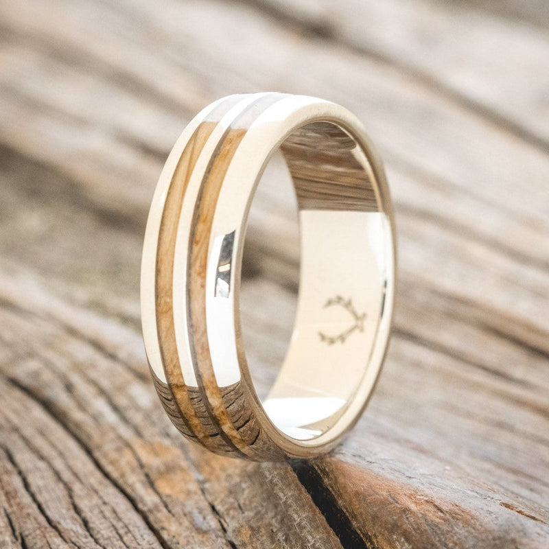 "COSMO" - DOMED WHISKEY BARREL OAK WEDDING RING-1