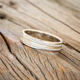 "DYAD" - ANTLER & HAMMERED 14K GOLD INLAY WEDDING BAND-2