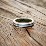 "DYAD" - KOA WOOD & BLUE OPAL WEDDING RING FEATURING A MOSS LINED BAND-6