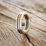 "DYAD" - KOA WOOD & BLUE OPAL WEDDING RING FEATURING A MOSS LINED BAND-4