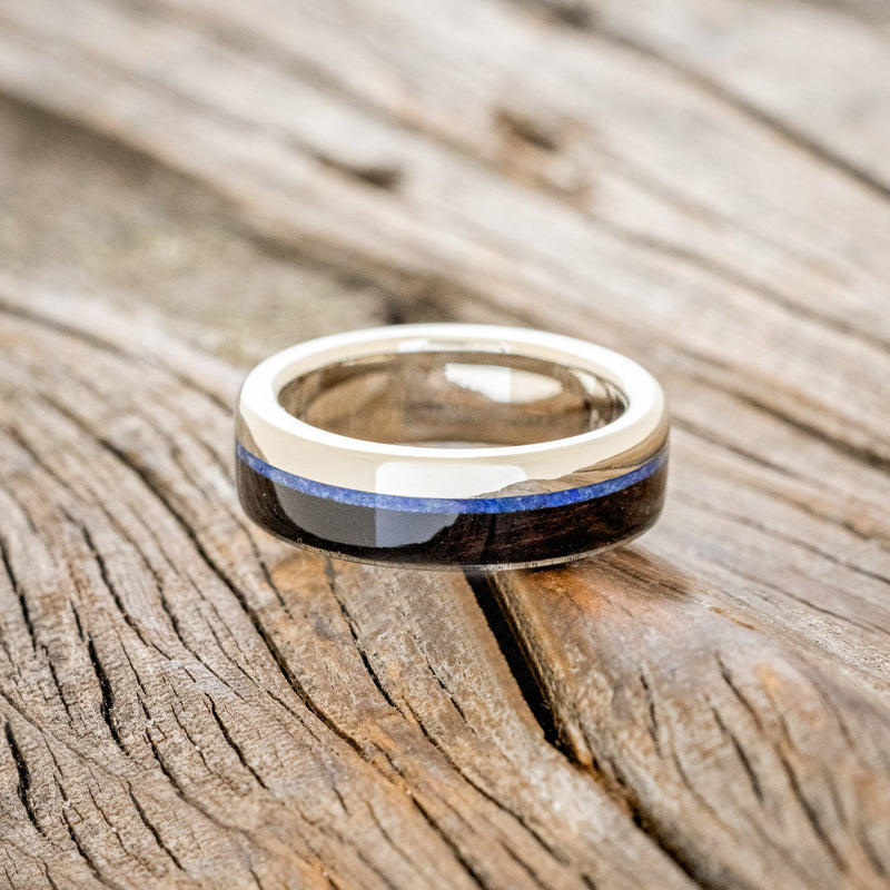 "EZRA" - LAPIS LAZULI & IRONWOOD WEDDING RING FEATURING A 14K GOLD BAND-3