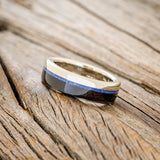 "EZRA" - LAPIS LAZULI & IRONWOOD WEDDING RING FEATURING A 14K GOLD BAND-2