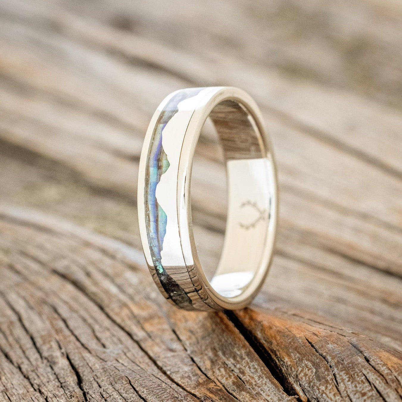 "HELIOS" - PAUA SHELL & SILVER MOUNTAIN RANGE WEDDING RING-2